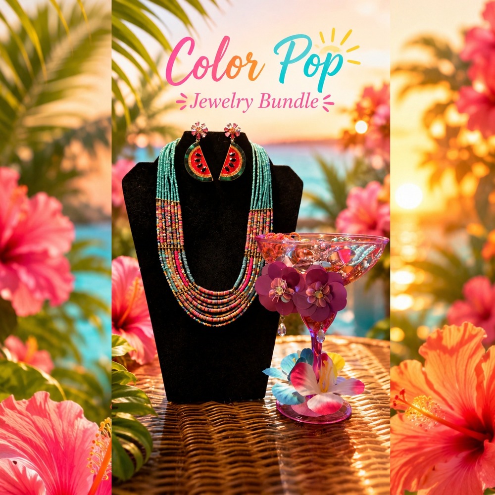 16-Piece Color Pop Jewelry Bundle – Bright & Colorful Jewelry + Decorative Cup